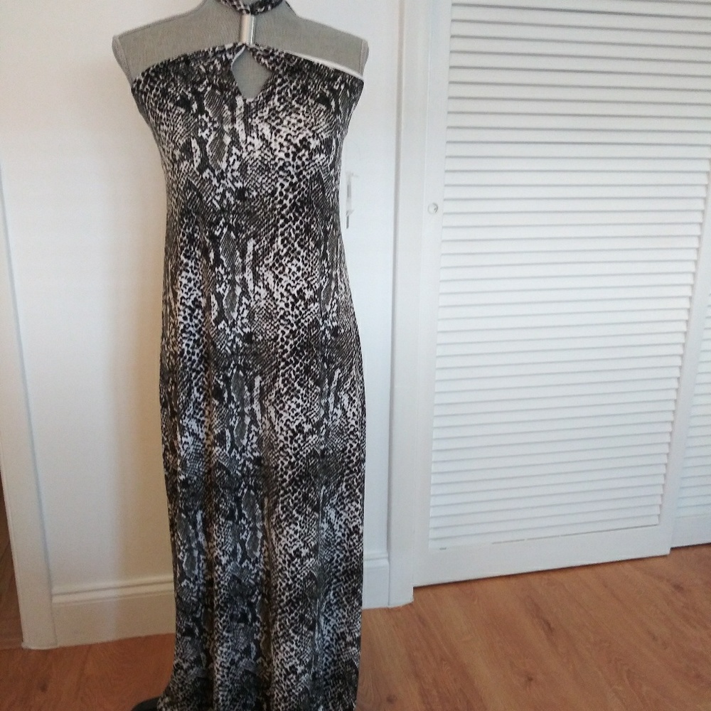 Chelsea & Theodore S Maxi Halter Dress Snakeskin Print Beach Resort Cruise NWT